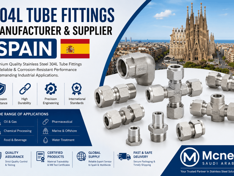 Stainless Steel 304L Tube Fittings Manufacturer and Supplier in Spain for industrial piping and hydraulic applications.