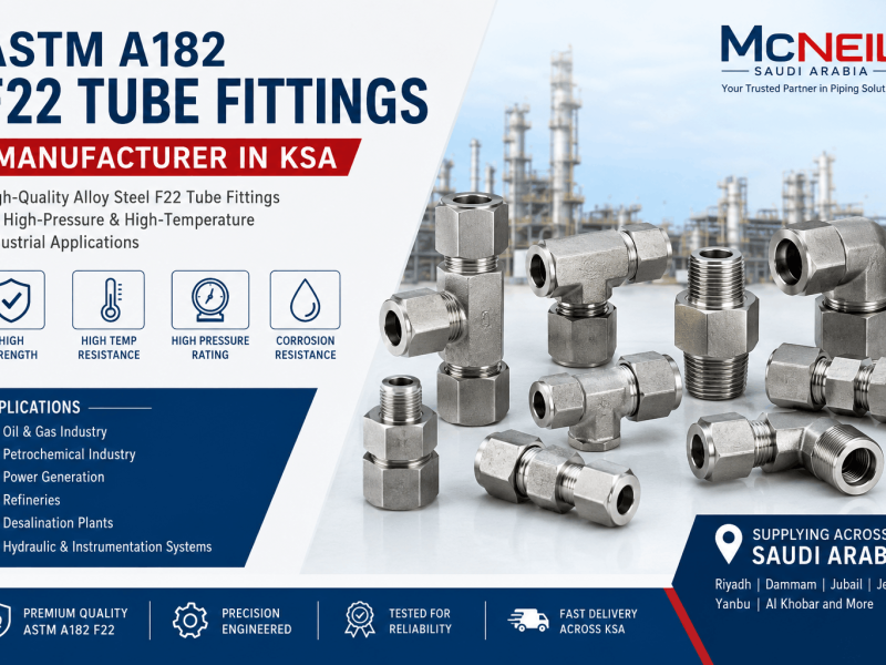 ASTM A182 F22 tube fittings manufacturer and supplier in Saudi Arabia for oil and gas industries