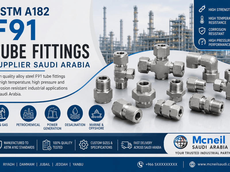 ASTM A182 F91 tube fittings supplier in Saudi Arabia offering high pressure alloy steel instrumentation fittings for oil and gas, petrochemical, and power plant applications.