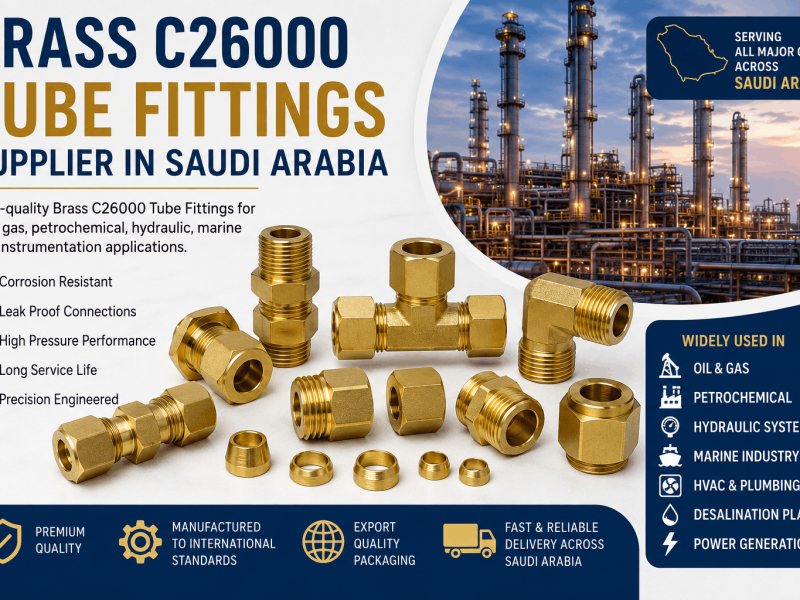 Brass C26000 Tube Fittings Supplier in Saudi Arabia showcasing industrial compression fittings for oil & gas, petrochemical, hydraulic and marine applications