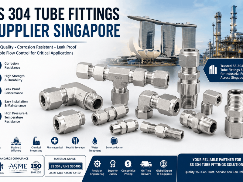 SS 304 Tube Fittings Supplier Singapore showing stainless steel compression fittings for industrial piping systems
