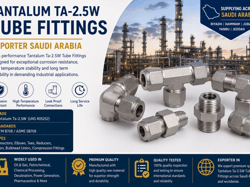 Tantalum Ta-2.5W Tube Fittings exporter and supplier in Saudi Arabia for oil, gas, petrochemical, and chemical industries