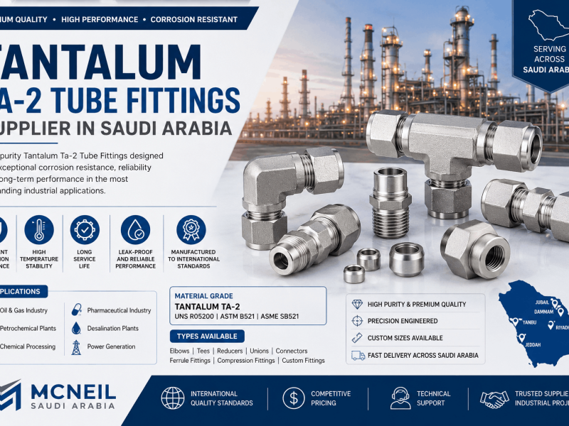 Tantalum Ta-2 Tube Fittings supplier in Saudi Arabia for petrochemical and industrial piping applications