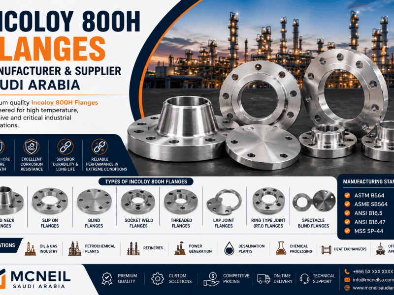 Incoloy 800H Flanges manufacturer and supplier in Saudi Arabia offering ASTM B564 nickel alloy weld neck, blind, slip-on and RTJ flanges for oil and gas, petrochemical and power industries.