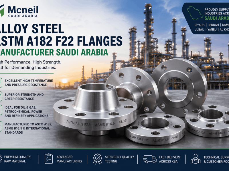 Alloy Steel ASTM A182 F22 Flanges manufacturer in Saudi Arabia supplying forged weld neck, slip on, blind and socket weld flanges for oil and gas, petrochemical and power plant applications.