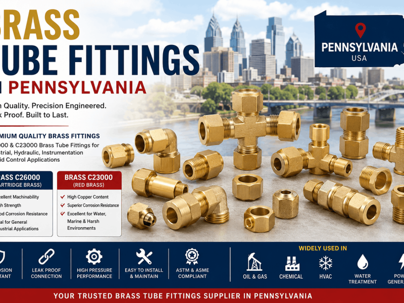 Brass Tube Fittings Supplier in Pennsylvania offering C26000 and C23000 industrial fittings