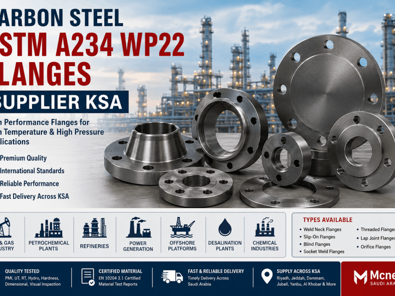 Carbon Steel ASTM A234 WP22 Flanges Supplier KSA providing high-quality weld neck, slip-on and blind flanges for oil and gas, petrochemical and power industries.