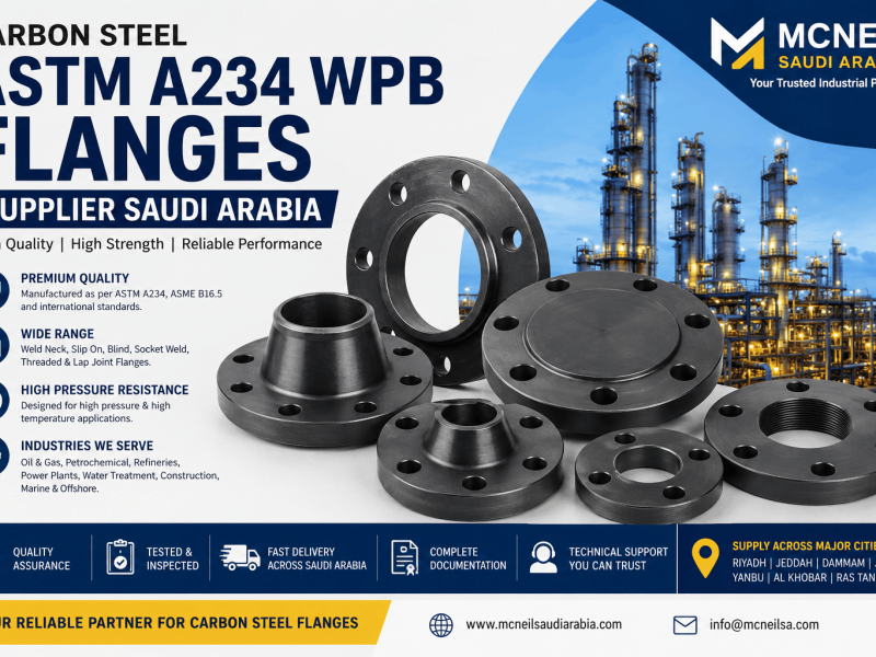 Carbon Steel ASTM A234 WPB Flanges Supplier Saudi Arabia offering weld neck, slip on, blind and threaded flanges for oil and gas industries