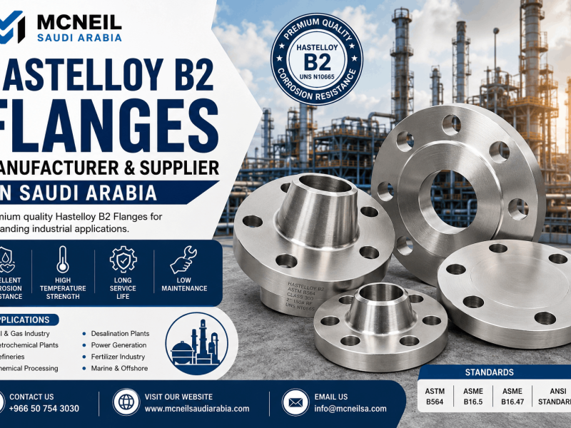 Hastelloy B2 Flanges Manufacturer & Supplier in Saudi Arabia offering ASTM B564 UNS N10665 weld neck, blind, and slip-on flanges for oil and gas, petrochemical, and chemical processing industries.