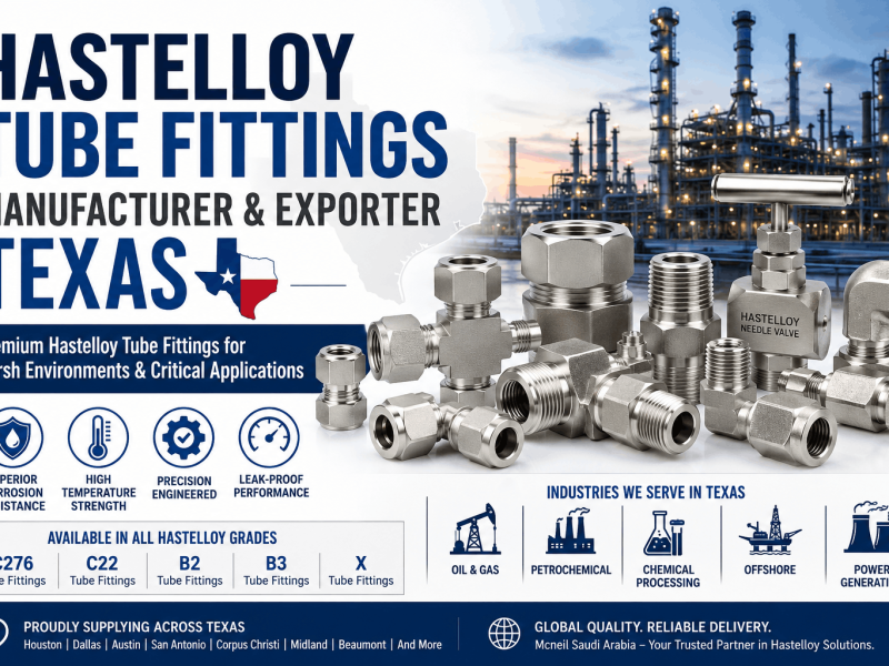 Hastelloy Tube Fittings Manufacturer & Exporter Texas supplying C276, C22, B2, B3 and X tube fittings for oil and gas, petrochemical and chemical industries.