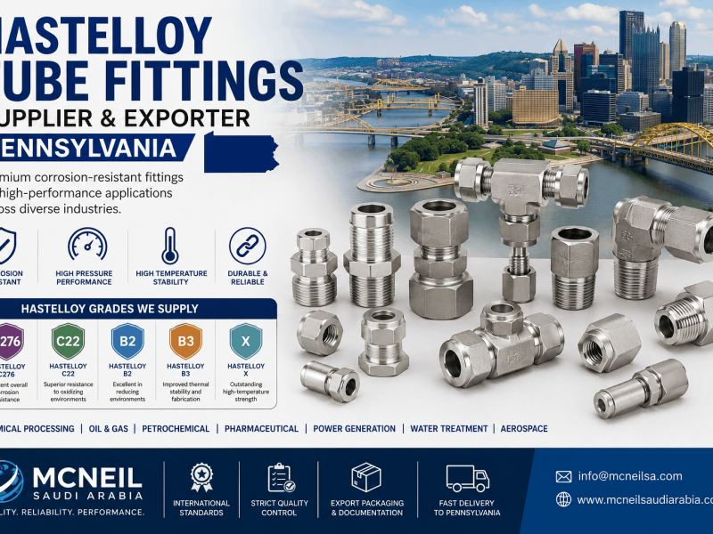 Hastelloy Tube Fittings Supplier & Exporter Pennsylvania offering Hastelloy C276, C22, B2, B3 and X tube fittings for chemical processing, oil & gas, petrochemical and industrial applications.
