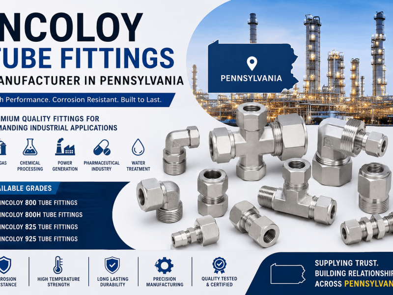 Incoloy Tube Fittings Manufacturer in Pennsylvania supplying Incoloy 800, 800H, 825, and 925 tube fittings for oil & gas, chemical processing, power generation, pharmaceutical, and water treatment industries.