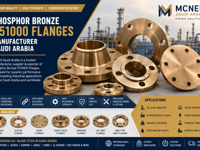 Phosphor Bronze C51000 Flanges Manufacturer Saudi Arabia supplying high-quality weld neck, slip on, blind, threaded and socket weld bronze flanges for oil and gas, marine and petrochemical industries.