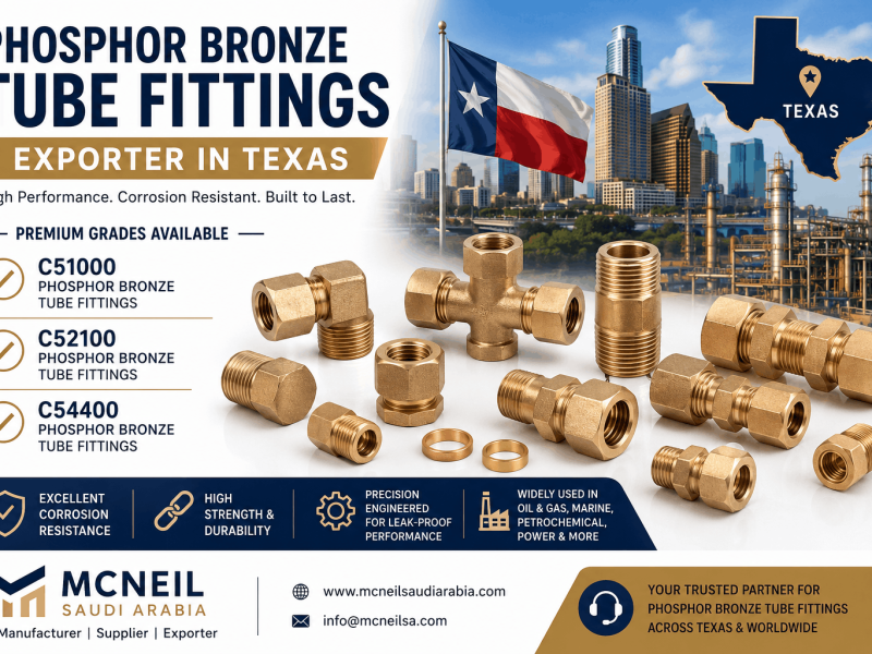 Phosphor Bronze Tube Fittings Exporter in Texas supplying C51000, C52100, and C54400 compression, instrumentation, and hydraulic tube fittings for industrial applications.