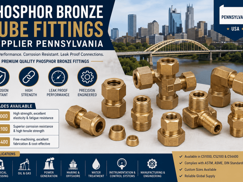 Phosphor Bronze Tube Fittings Supplier Pennsylvania offering C51000, C52100, and C54400 compression, instrumentation, and industrial tube fittings for chemical, oil and gas, marine, and power generation applications.