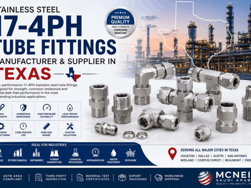 Stainless Steel 17-4PH Tube Fittings Manufacturer in Texas supplying high-strength corrosion-resistant compression, ferrule and instrumentation fittings for oil and gas industries