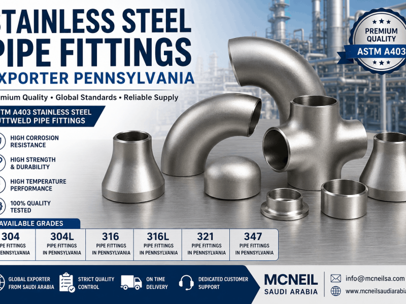 Stainless Steel Pipe Fittings Exporter Pennsylvania supplying ASTM A403 SS 304, 304L, 316, 316L, 321 and 347 buttweld pipe fittings for industrial applications