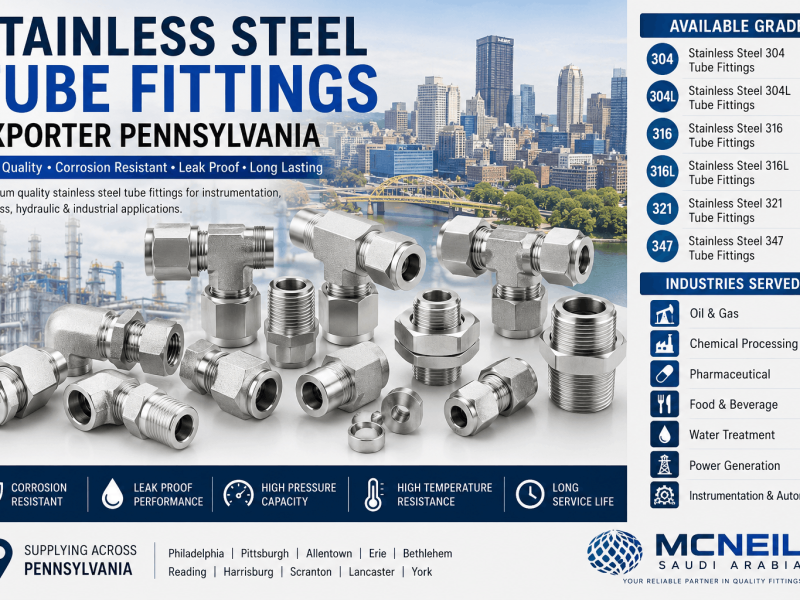 Stainless Steel Tube Fittings Exporter Pennsylvania supplying SS 304, 304L, 316, 316L, 321 and 347 tube fittings for industrial, instrumentation and process piping applications.