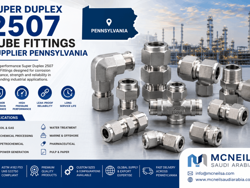 Super Duplex 2507 Tube Fittings Supplier Pennsylvania offering UNS S32750 instrumentation, compression, and ferrule tube fittings for industrial applications.