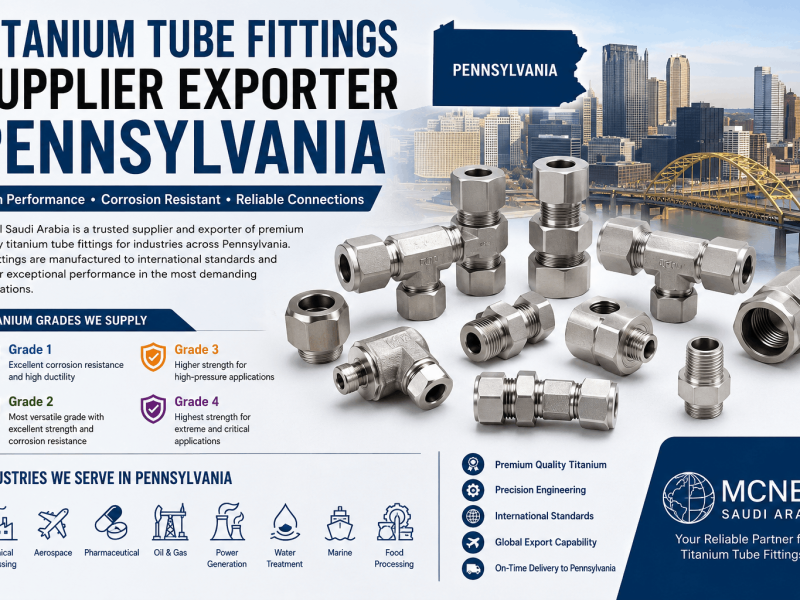 Titanium Tube Fittings Supplier Exporter Pennsylvania offering Grade 1, Grade 2, Grade 3 and Grade 4 titanium tube fittings