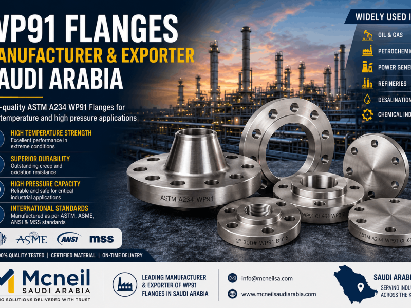 ASTM A234 WP91 flanges manufacturer and exporter in Saudi Arabia supplying high-temperature and high-pressure alloy steel flanges for oil and gas, petrochemical, refinery, and power generation industries.
