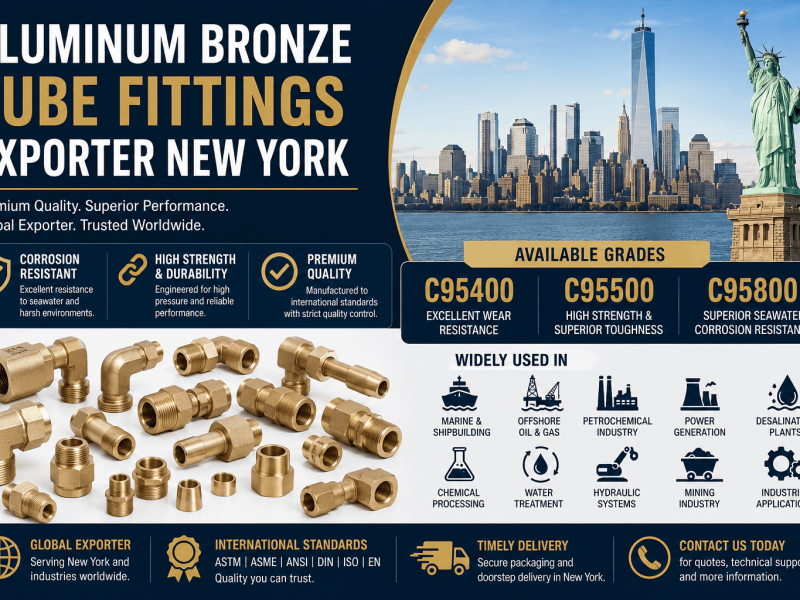 Aluminum Bronze Tube Fittings Exporter in New York featuring C95400, C95500 and C95800 grades for marine, offshore, petrochemical and industrial applications.