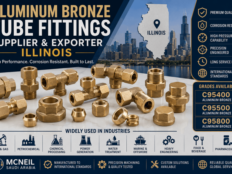 Aluminum Bronze C95400, C95500 & C95800 Tube Fittings Supplier & Exporter in Illinois for industrial, instrumentation, hydraulic, oil & gas, chemical processing, and marine applications.
