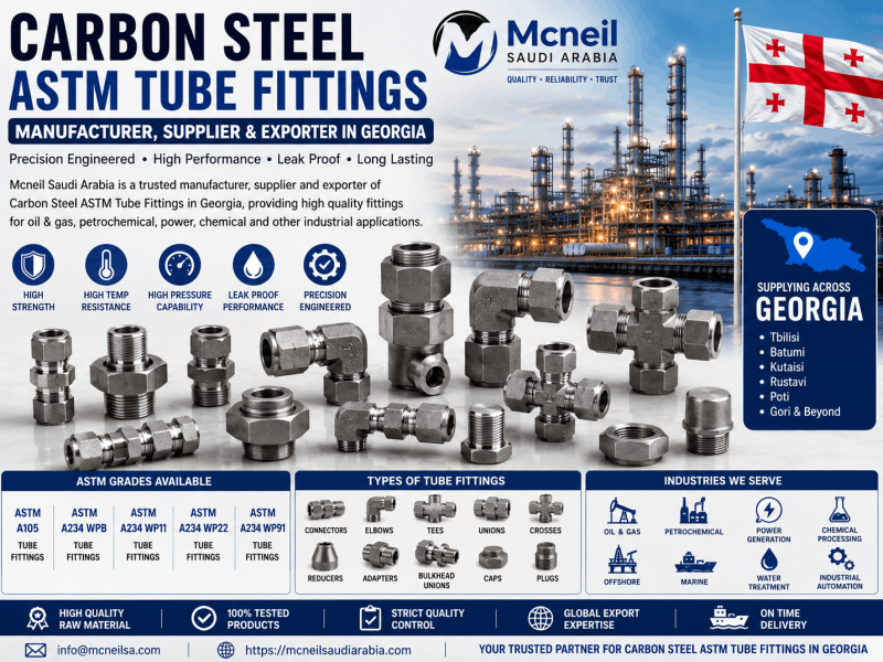 ASTM A105 Carbon Steel Tube Fittings supplier in Georgia for oil and gas and pressure piping systems