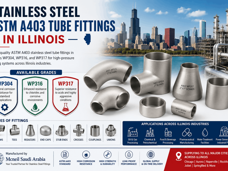 ASTM A403 WP304, WP316, and WP317 stainless steel tube fittings in Illinois.