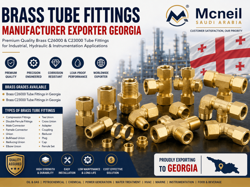 Brass C26000 and Brass C23000 Tube Fittings Manufacturer, Supplier & Exporter in Georgia by Mcneil Saudi Arabia