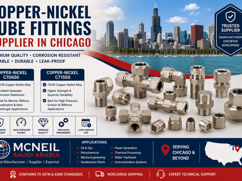 Copper-Nickel C70600 and C71500 Tube Fittings Supplier in Chicago offering high-quality compression, double ferrule, and instrumentation tube fittings for marine, oil & gas, chemical, and industrial applications.
