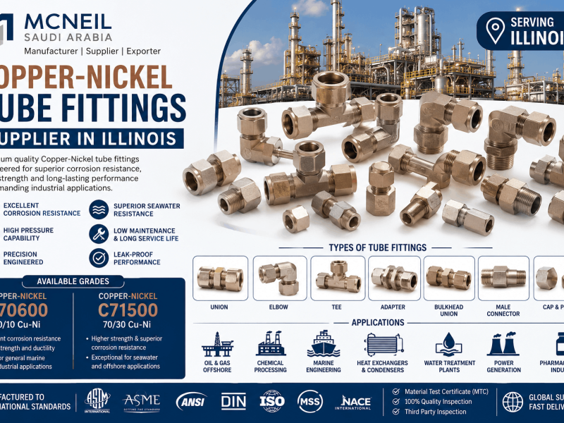 Copper-Nickel C70600 and C71500 Tube Fittings Supplier in Illinois for Marine, Oil & Gas, Chemical Processing, and Industrial Applications