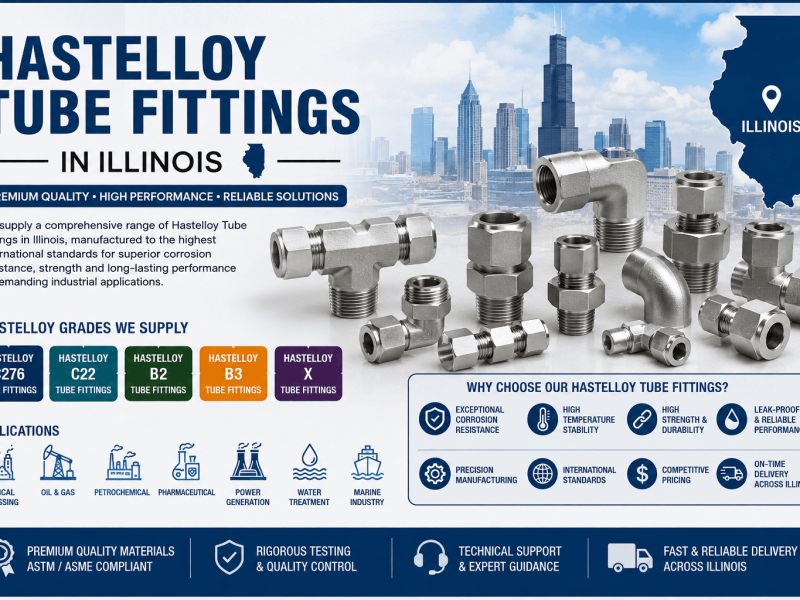 Hastelloy Tube Fittings in Illinois supplied by Mcneil Saudi Arabia, including Hastelloy C276, C22, B2, B3, and Hastelloy X tube fittings for chemical, oil & gas, and industrial applications.