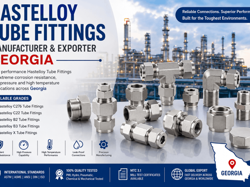 Hastelloy Tube Fittings Manufacturer & Exporter in Georgia supplying Hastelloy C276, C22, B2, B3, and X compression and instrumentation tube fittings for industrial applications.