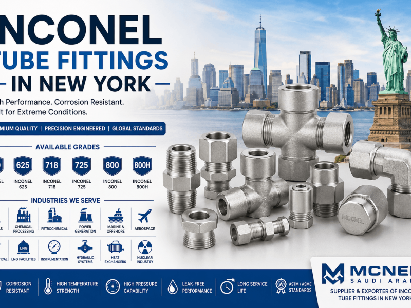 Inconel Tube Fittings supplier and exporter in New York offering Inconel 600, 625, 718, 725, 800, and 800H tube fittings for oil & gas, chemical, marine, and industrial applications.