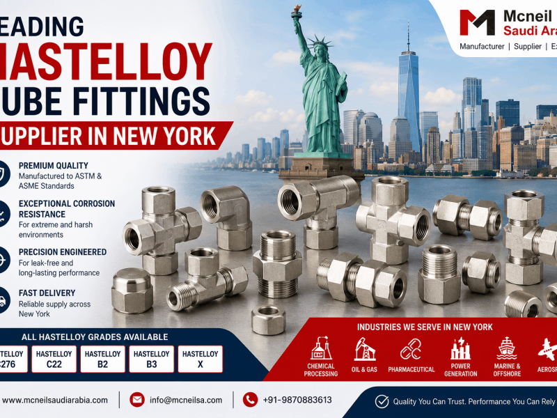 Leading Hastelloy Tube Fittings Supplier in New York offering Hastelloy C276, C22, B2, B3, and X tube fittings for chemical, oil & gas, pharmaceutical, marine, and aerospace industries.