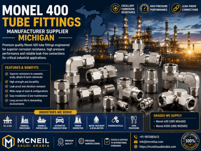 Monel 400 Tube Fittings Manufacturer Supplier Michigan offering premium nickel alloy compression and instrumentation tube fittings for oil & gas, chemical processing, marine, and industrial applications.