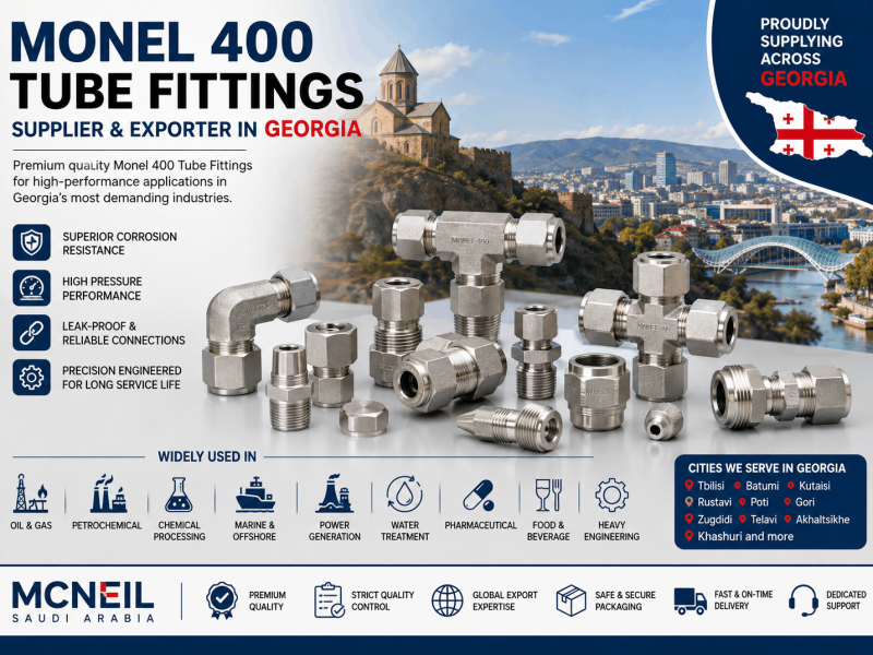 Monel 400 Tube Fittings Supplier & Exporter in Georgia offering premium Monel Alloy 400 compression, instrumentation, and double ferrule tube fittings for oil & gas, marine, petrochemical, and chemical processing industries.