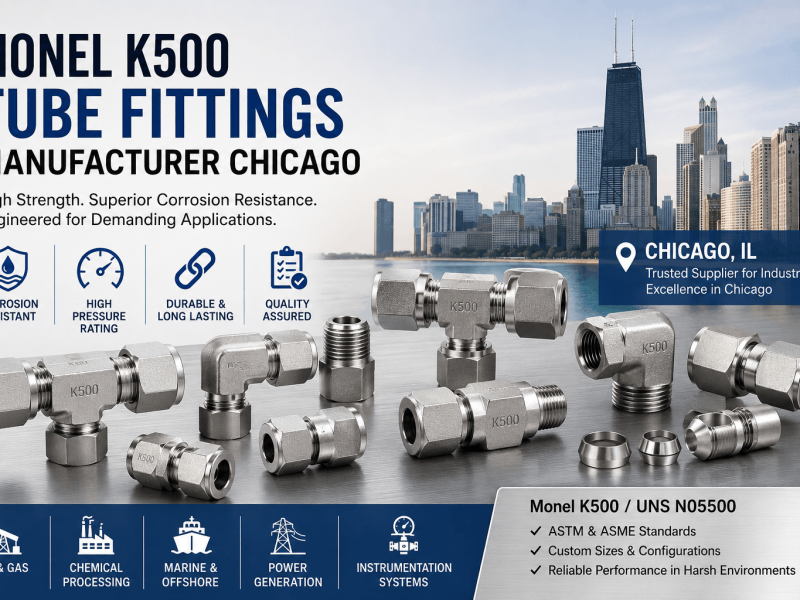 Monel K500 tube fittings manufacturer in Chicago supplying corrosion-resistant nickel alloy fittings for industrial applications.
