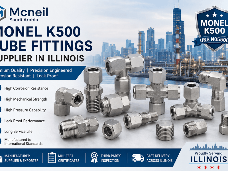Monel K500 Tube Fittings Supplier in Illinois by Mcneil Saudi Arabia offering high-quality compression, instrumentation, and double ferrule tube fittings.