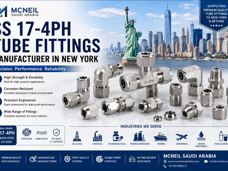 SS 17-4PH Tube Fittings Manufacturer in New York supplying high-quality stainless steel compression, ferrule, and instrumentation tube fittings for industrial applications.