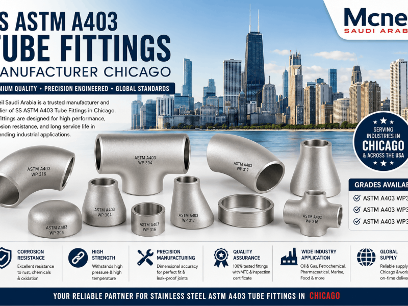 SS ASTM A403 WP304, WP316 & WP317 tube fittings manufacturer and supplier in Chicago offering premium stainless steel elbows, tees, reducers, and pipe fittings for industrial applications.