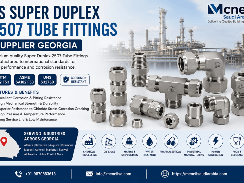 SS Super Duplex 2507 Tube Fittings Supplier in Georgia – ASTM A182 F53 UNS S32750 Compression and Instrumentation Tube Fittings by Mcneil Saudi Arabia