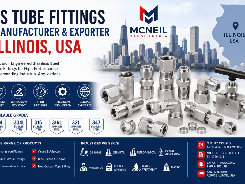SS Tube Fittings Manufacturer & Exporter in Illinois supplying stainless steel 304, 316, 316L, 321 and 347 tube fittings for industrial applications
