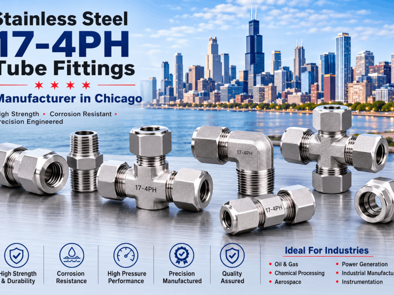 Stainless Steel 17-4PH tube fittings manufacturer in Chicago showing high-strength compression fittings for industrial applications.