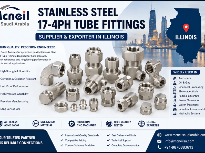 Stainless Steel 17-4PH Tube Fittings supplier in Illinois offering high-pressure compression, double ferrule, and instrumentation tube fittings by Mcneil Saudi Arabia.
