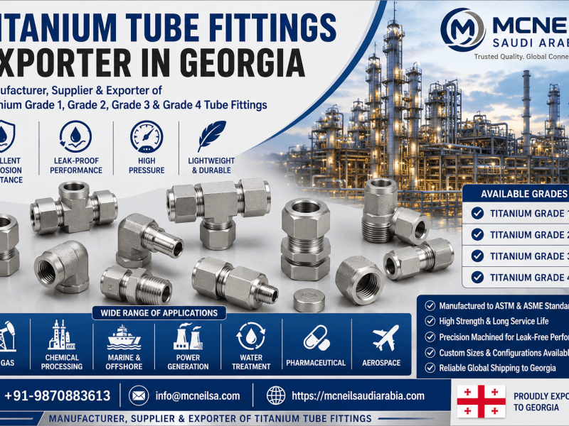 Titanium Tube Fittings Exporter in Georgia offering Titanium Grade 1, Grade 2, Grade 3 & Grade 4 Tube Fittings for oil & gas, chemical processing, marine, power generation and industrial applications.