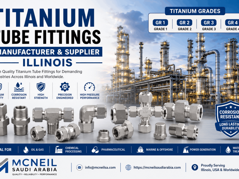 Titanium Grade 1, Grade 2, Grade 3, and Grade 4 Tube Fittings Manufacturer & Supplier in Illinois by Mcneil Saudi Arabia