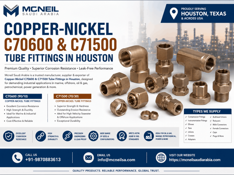 Copper-Nickel C70600 & C71500 Tube Fittings Manufacturer, Supplier & Exporter in Houston for Marine, Offshore, Oil & Gas Applications